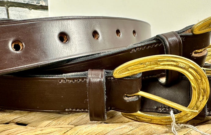 Handmade Horseshoe Buckle English Leather Hand-stitched Belts