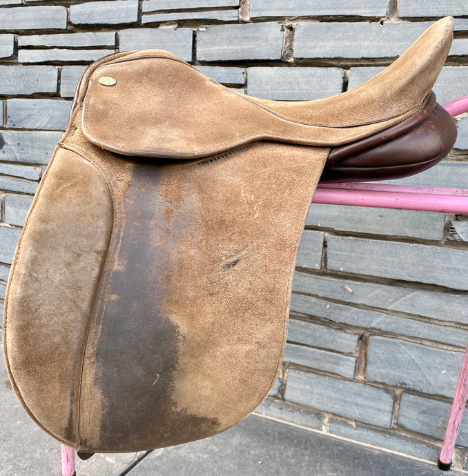 16” W-XW Kes Full Suede Pony WH Saddle - Brown